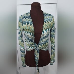 Colorful Patterned Tie-Front Cardigan